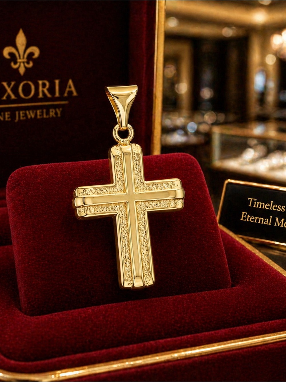 Italian 18K Yellow Gold Plated Cross Pendant. crafted in Arezzo — Italy